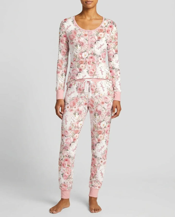 Custom Name Birth Month Flowers Bamboo Women Pajama Set