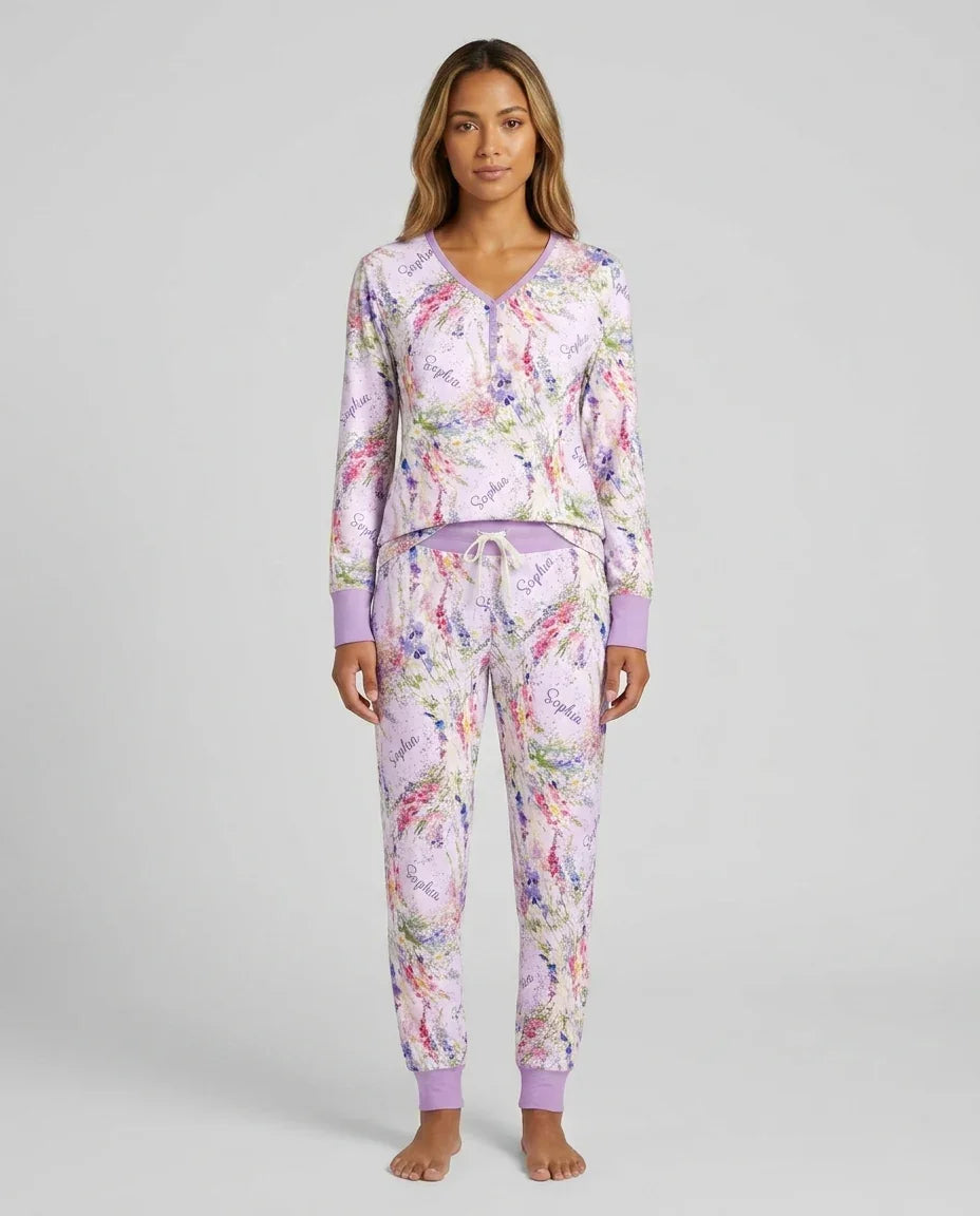 Custom Name Birth Month Flowers Bamboo Women Pajama Set