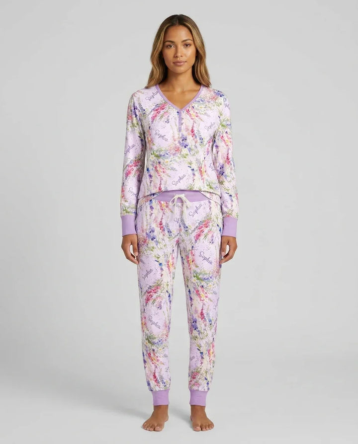 Custom Name Birth Month Flowers Bamboo Women Pajama Set