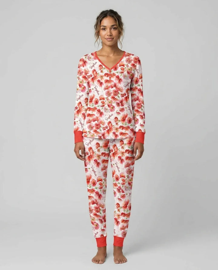 Custom Name Birth Month Flowers Bamboo Women Pajama Set