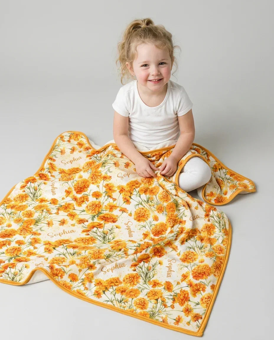 Custom Name Birth Month Flowers Bamboo Blanket