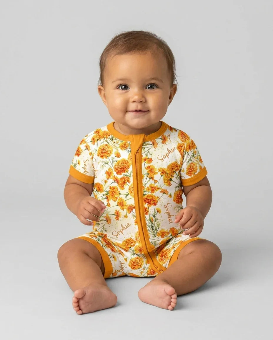 Custom Name Birth Month Flowers Bamboo Shorty Zippy