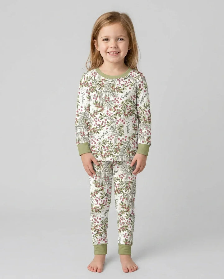 Custom Name Birth Month Flowers Bamboo Two Piece Long Sleeve Pajama Set
