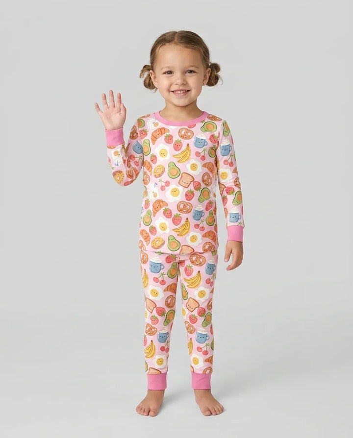 Breakfast Buddies Family Matching Bamboo Two Piece Long Sleeve Pajama Set