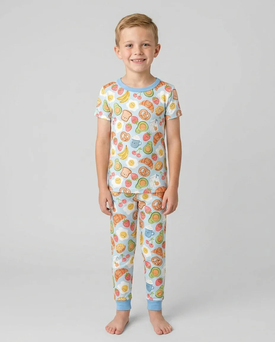 Breakfast Buddies Family Matching Bamboo Two Piece Short Sleeve Pajama Set