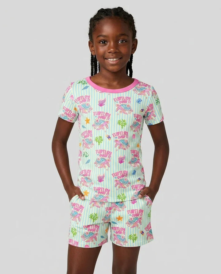 Turtley Over It Family Matching Bamboo Two Piece Short Sleeve Shorts Pajama Set