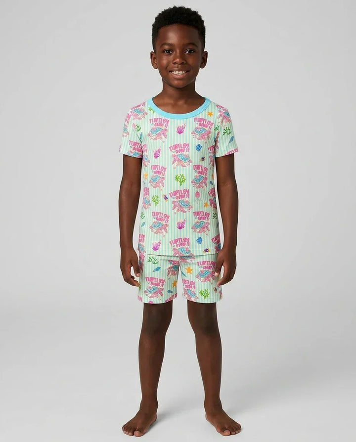 Turtley Over It Family Matching Bamboo Two Piece Short Sleeve Shorts Pajama Set