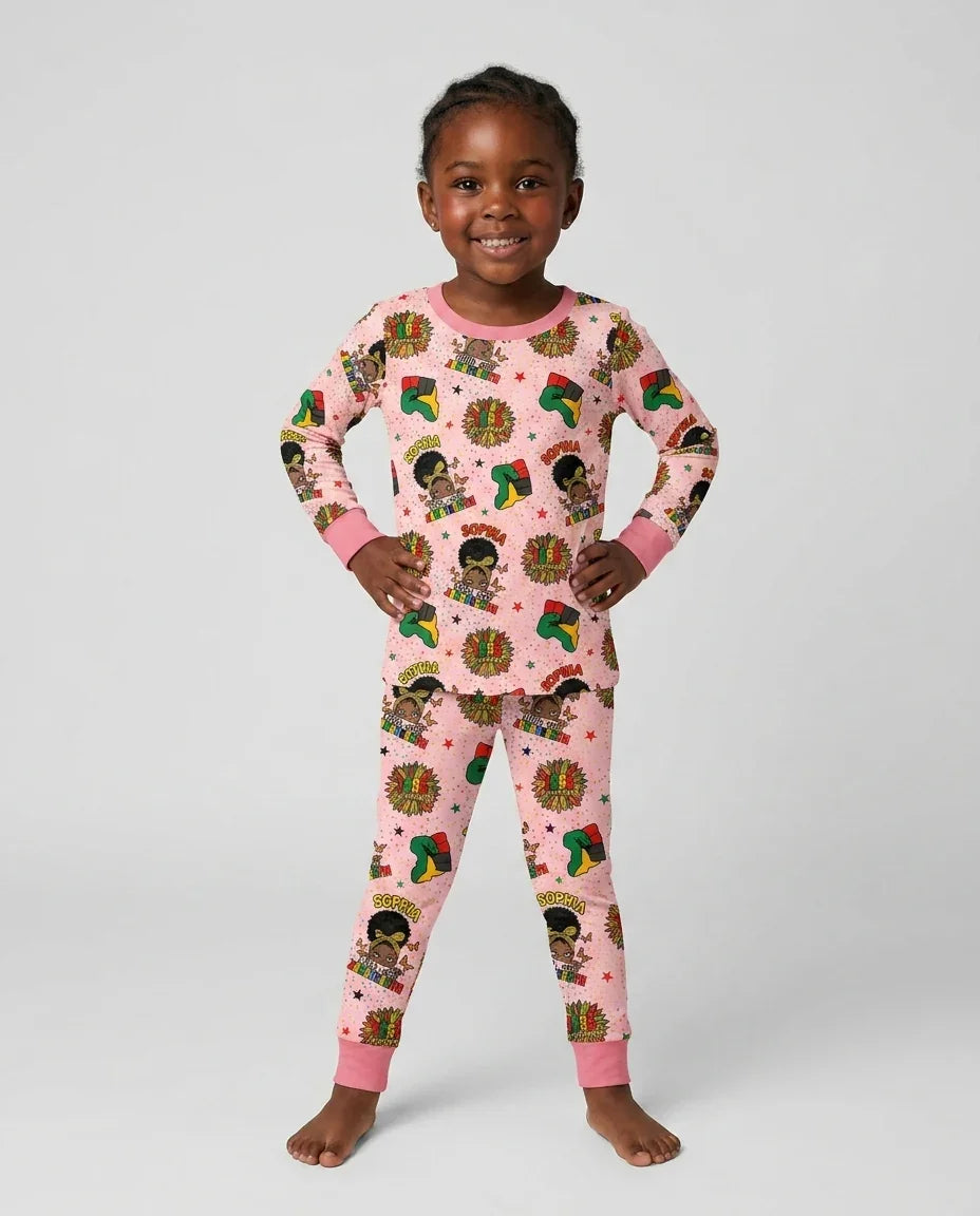 Custom Name Little Miss Juneteenth Bamboo Two Piece Long Sleeve Pajama Set