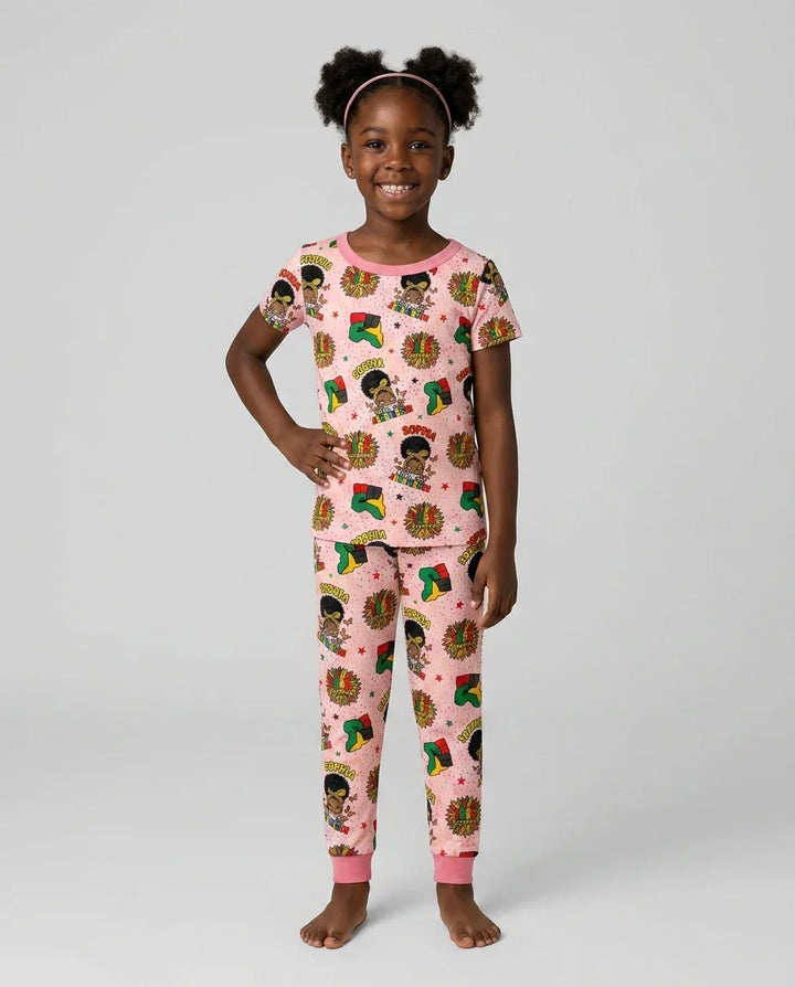 Custom Name Little Miss Juneteenth Bamboo Two Piece Short Sleeve Pajama Set