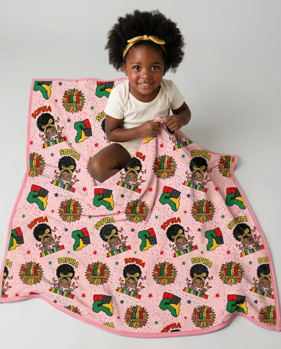 Custom Name Little Miss Juneteenth Bamboo Blanket