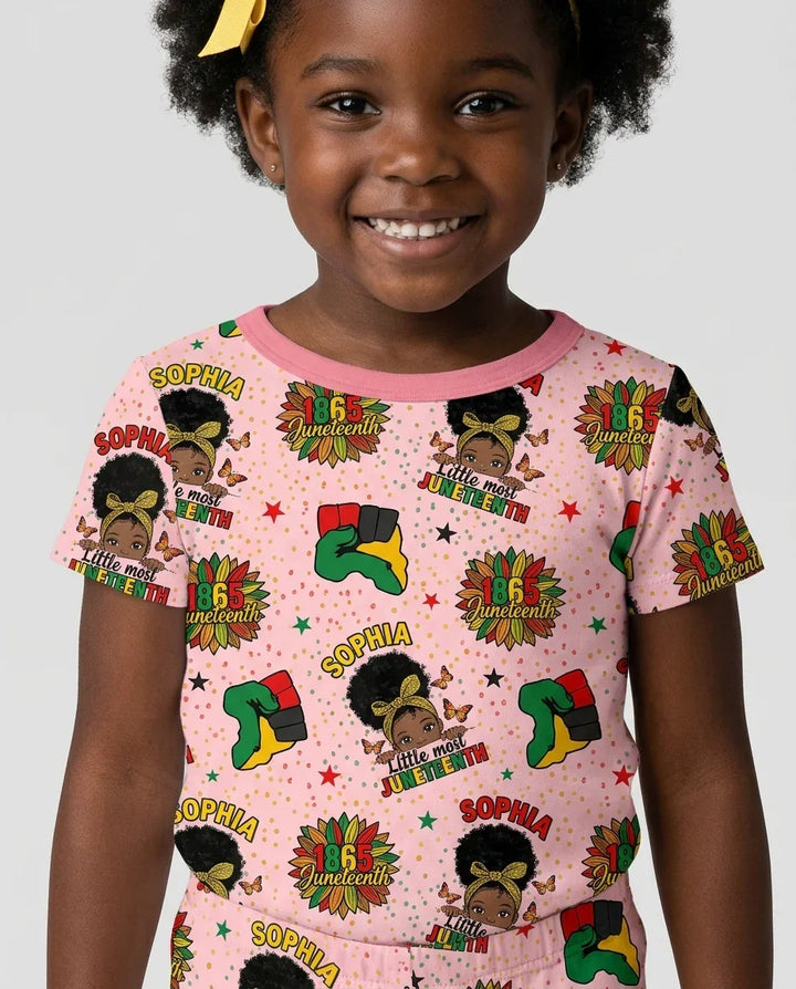 Custom Name Little Miss Juneteenth Bamboo Two Piece Short Sleeve Pajama Set