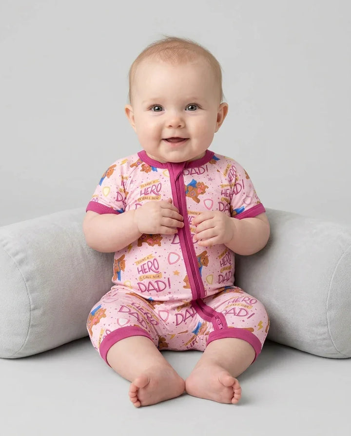 I Have A Hero Daddy & Me Matching Bamboo Shorty Zippy