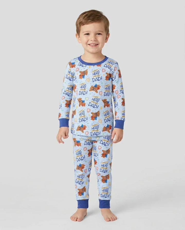 I Have A Hero Daddy & Me Matching Bamboo Two Piece Long Sleeve Pajama Set