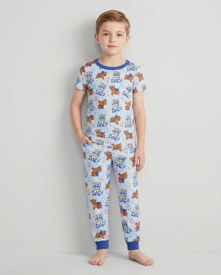 I Have A Hero Daddy & Me Matching Bamboo Two Piece Short Sleeve Pajama Set