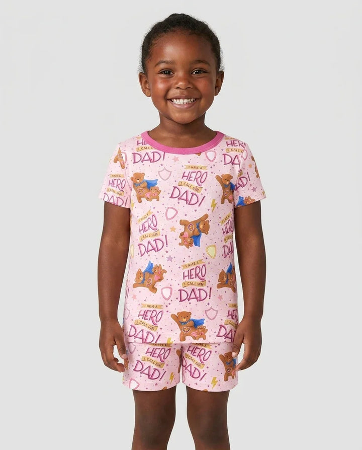 I Have A Hero Daddy & Me Matching Bamboo Two Piece Short Sleeve Shorts Pajama Set