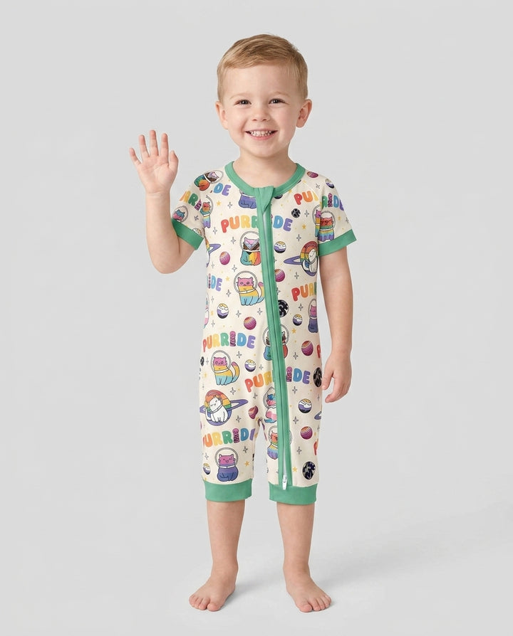 Rainbow Space Cats Family Matching Bamboo Shorty Zippy