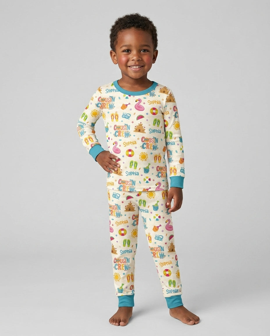 Custom Name Summer 2026 Cousin Crew Bamboo Two Piece Long Sleeve Pajama Set