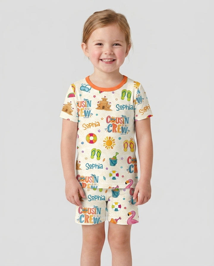 Custom Name Summer 2026 Cousin Crew Bamboo Two Piece Short Sleeve Shorts Pajama Set