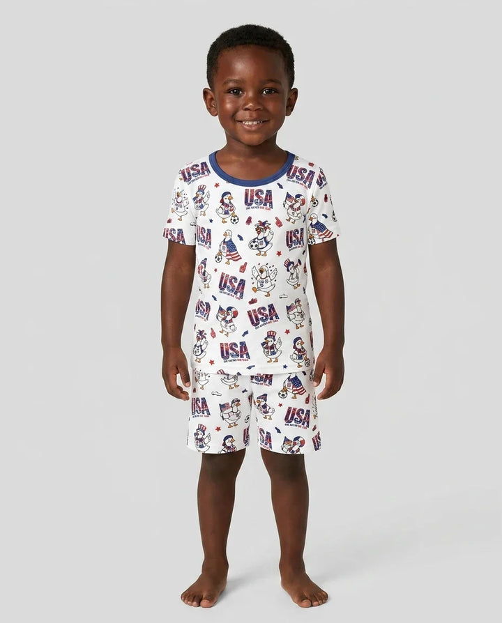 One Nation One Team Bamboo Two Piece Short Sleeve Shorts Pajama Set