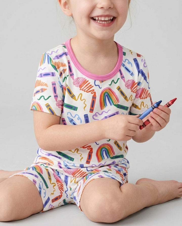 Crayon Chaos Bamboo Two Piece Short Sleeve Shorts Pajama Set
