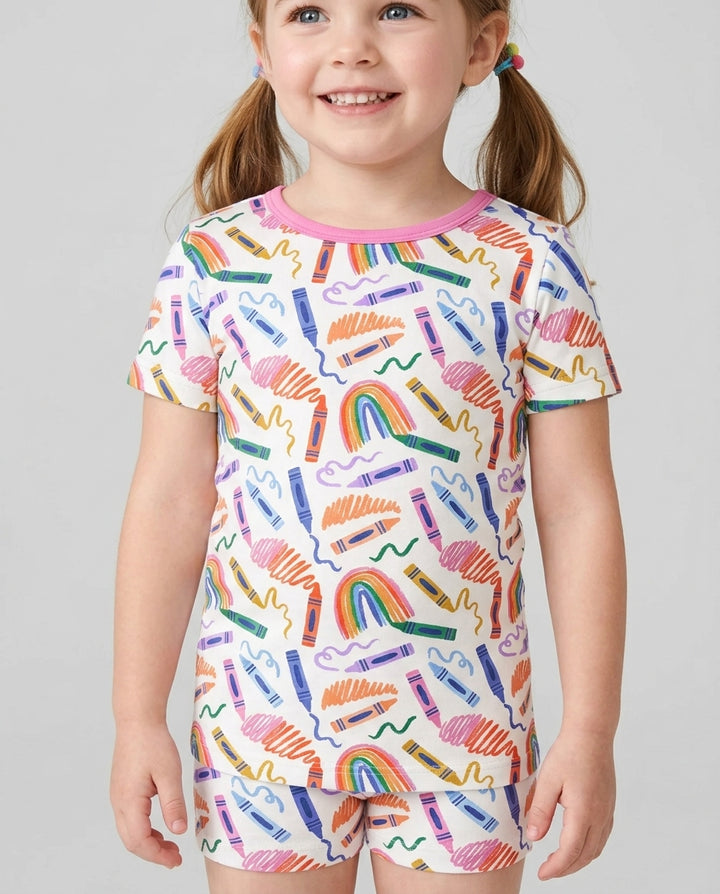 Crayon Chaos Bamboo Two Piece Short Sleeve Shorts Pajama Set