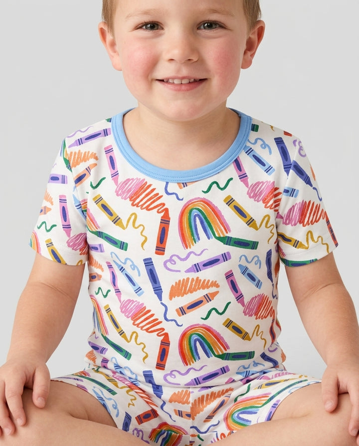 Crayon Chaos Bamboo Two Piece Short Sleeve Shorts Pajama Set