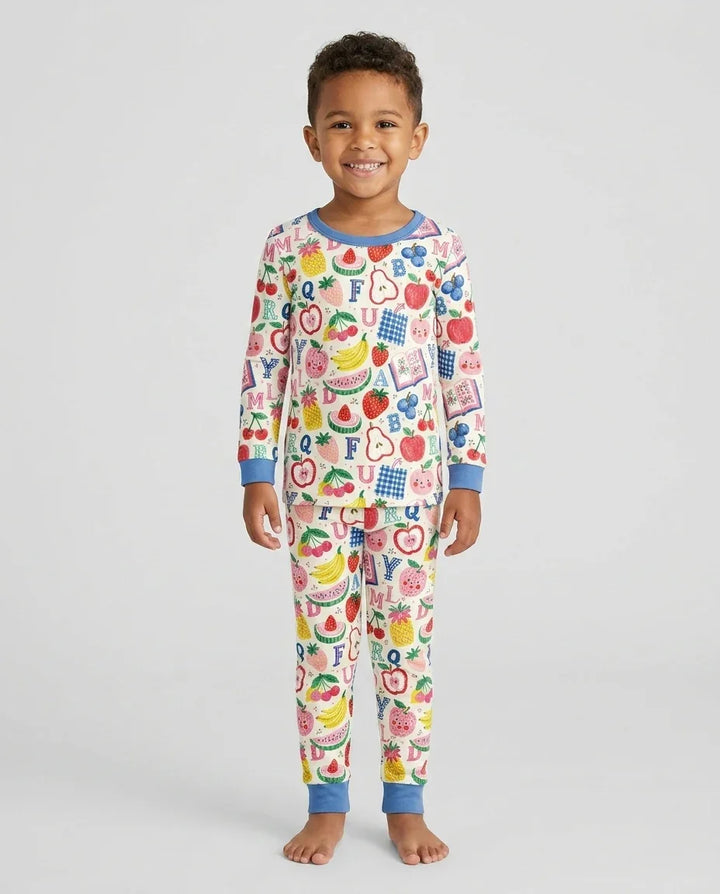 Back To School Fruit Alphabet Bamboo Two Piece Long Sleeve Pajama Set