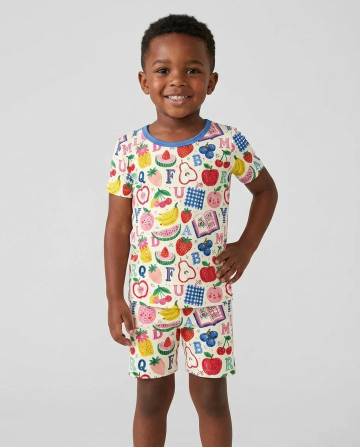 Back To School Fruit Alphabet Bamboo Two Piece Short Sleeve Shorts Pajama Set