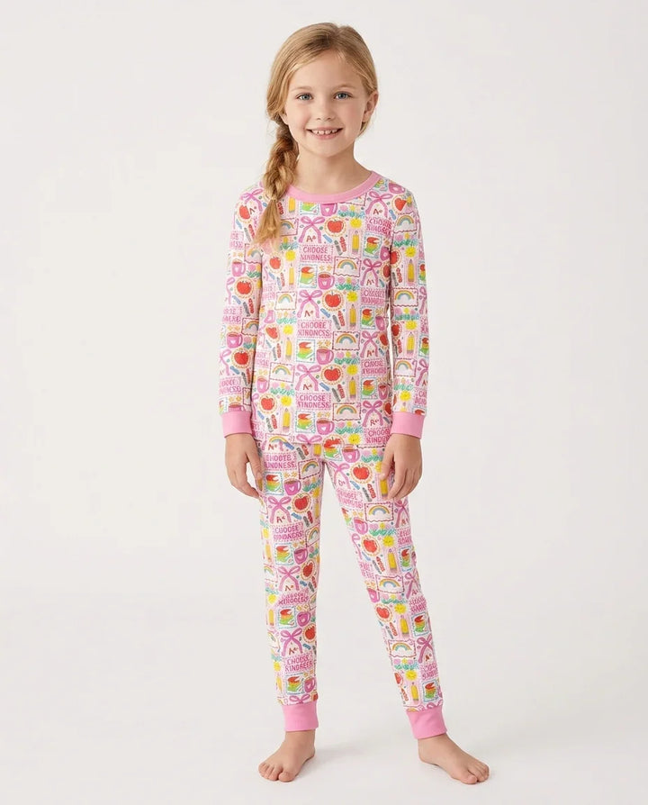 Kindness School Girl Bamboo Two Piece Long Sleeve Pajama Set