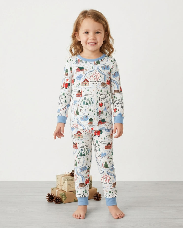 The North Pole Map Bamboo Two Piece Long Sleeve Pajama Set