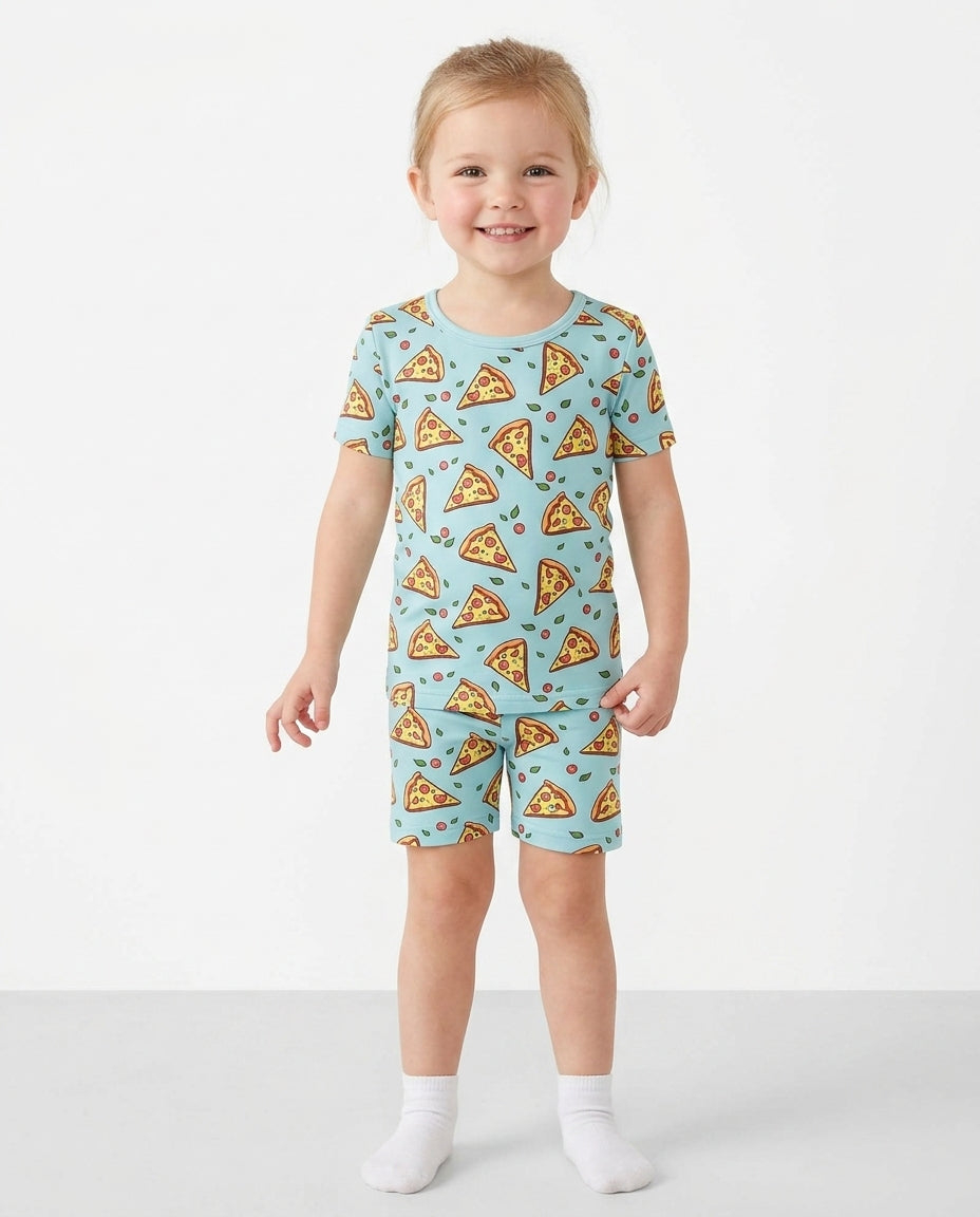 Pizza Doodle Bamboo Two-Piece Short Sleeve Shorts Pyjamas Set