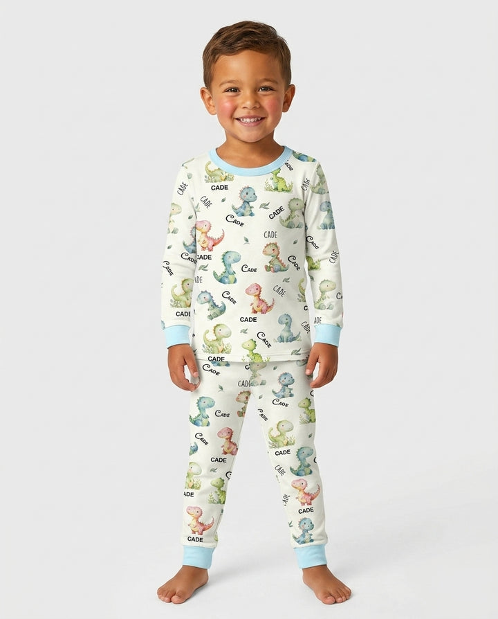 Dinosaur Custom Name Bamboo Two Piece Long Sleeve Pyjamas Set