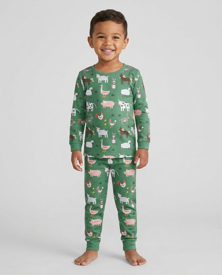 Green Farm Animals Bamboo Two Piece Pyjamas Set