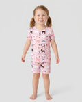 Pink Farm Animals Bamboo Two Piece Short Sleeve Shorts Pyjamas Set
