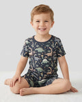 Navy Jurassic Jungle Bamboo Two Piece Short Sleeve Shorts Pyjamas Set