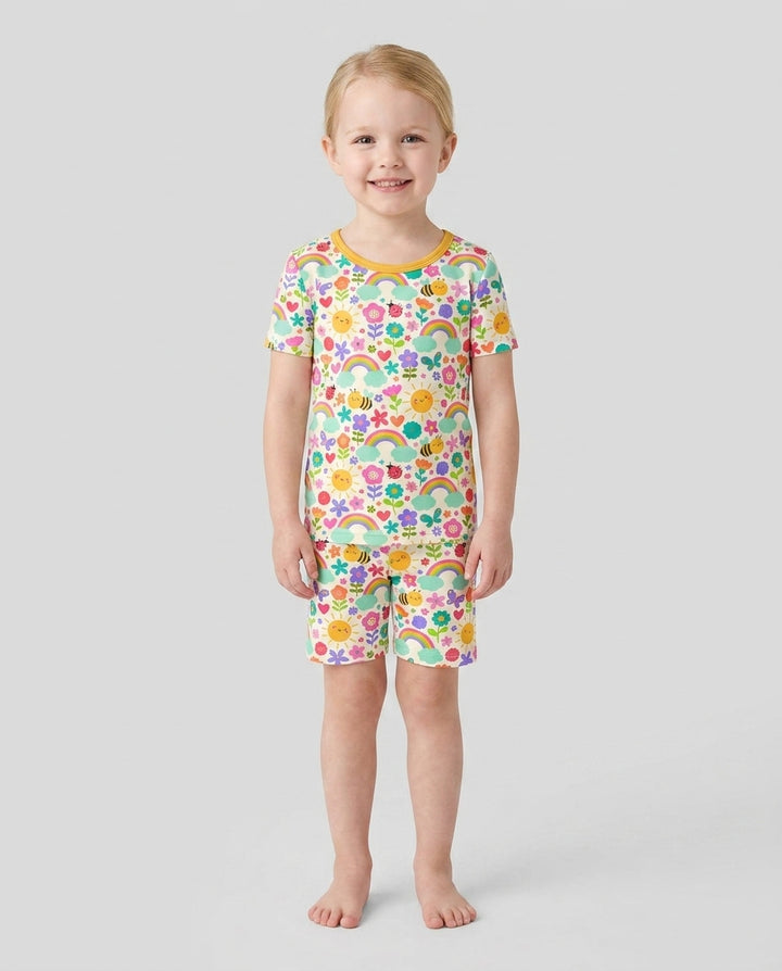 Summer Sunshine Bamboo Two Piece Short Sleeve Shorts Pyjamas Set