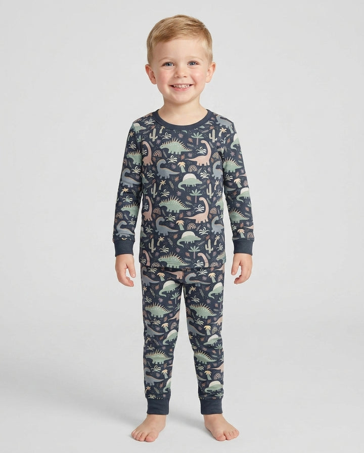Navy Jurassic Jungle Bamboo Two Piece Pyjamas Set