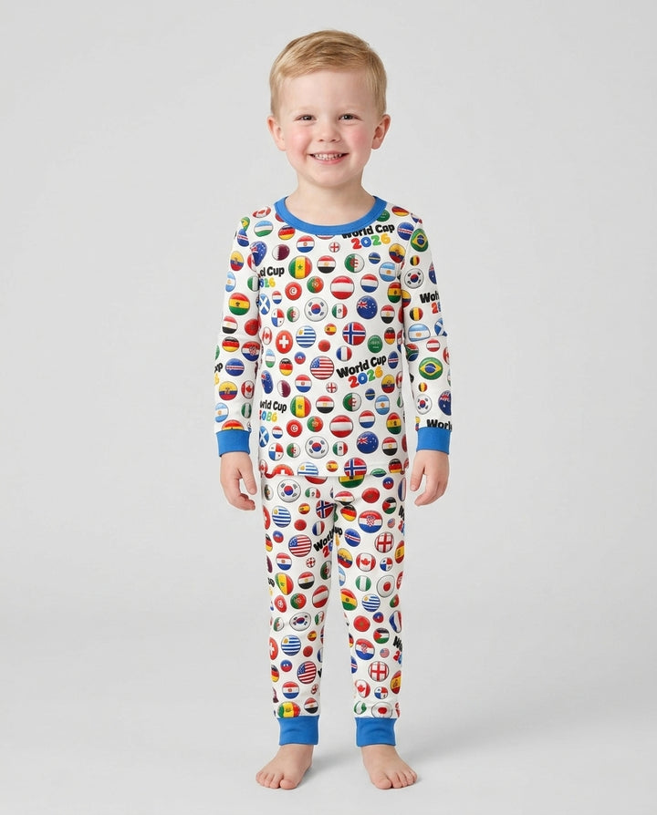 Soccer Cup All Country Balls Bamboo Two Piece Long Sleeve Pajama Set