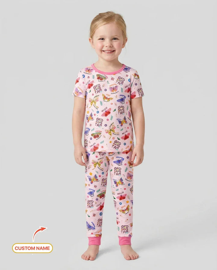 Custom Name God says I am Butterfly Bamboo Two Piece Short Sleeve Pyjamas Set