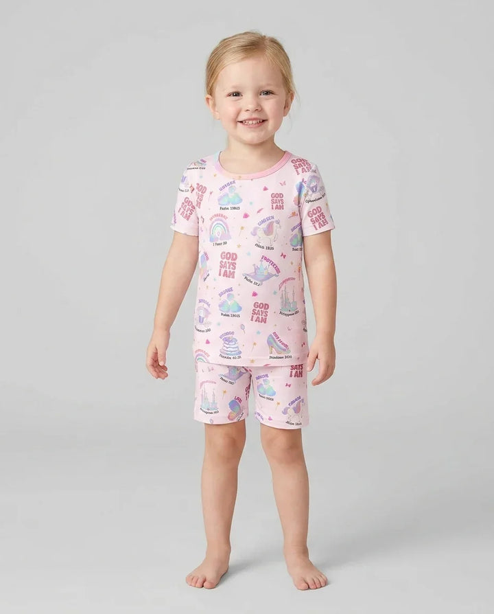 God Says I Am Girl Bamboo Two Piece Short Sleeve Shorts Pyjamas Set