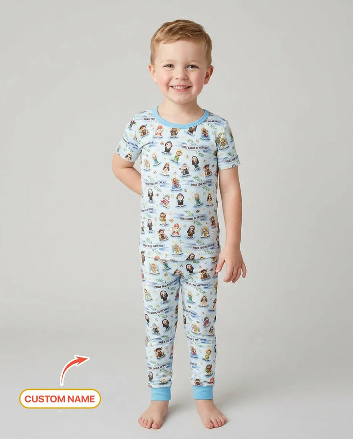 Holy Saints of Heaven Custom Name Bamboo Two Piece Short Sleeve Pajama Set