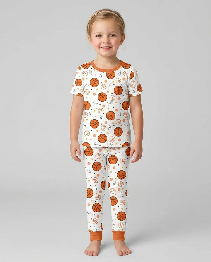 Orange Basketball Bamboo Two Piece Short Sleeve Pyjamas Set