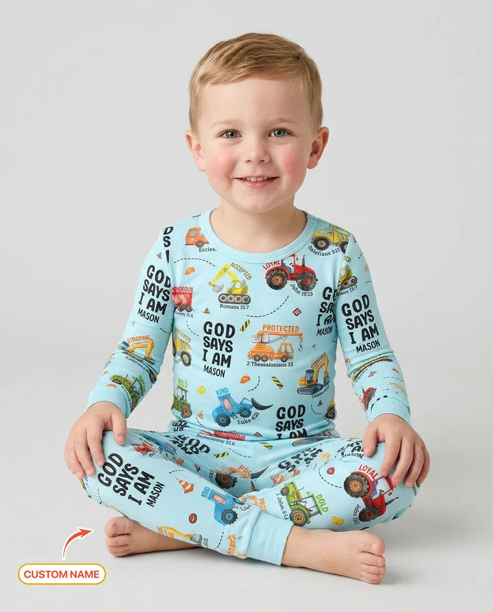 Custom Name God Says I Am Boy Bamboo Two Piece Short Sleeve Pyjamas Set