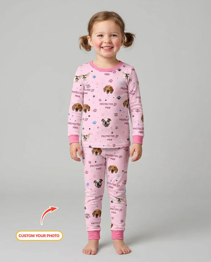 Custom Dog Photos "Protected By" Pawfect Blue Bamboo Two Piece Long Sleeve Pyjamas Set