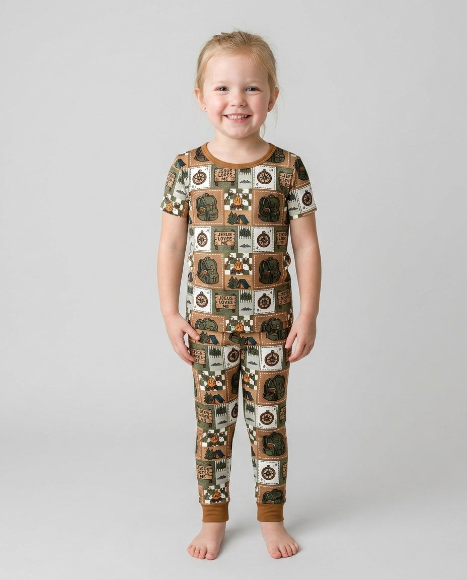 Camping Jesus Loves Me Bamboo Two Piece Short Sleeve Pajama Set