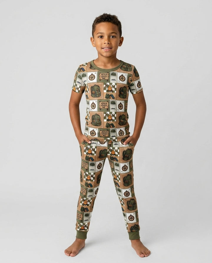 Camping Jesus Loves Me Bamboo Two Piece Short Sleeve Pajama Set