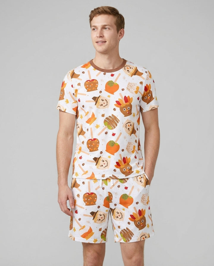 Fall Caramel Apple Family Matching Bamboo Men Short Sleeve Short Pajama Set