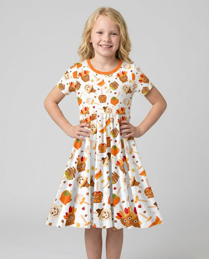Fall Caramel Apple Family Matching Bamboo Twirl Dress