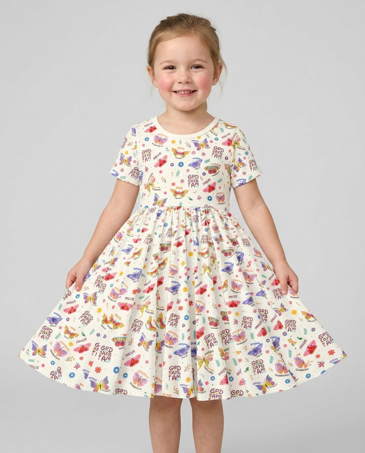 Custom Name God says I am Butterfly Bamboo Twirl Dress