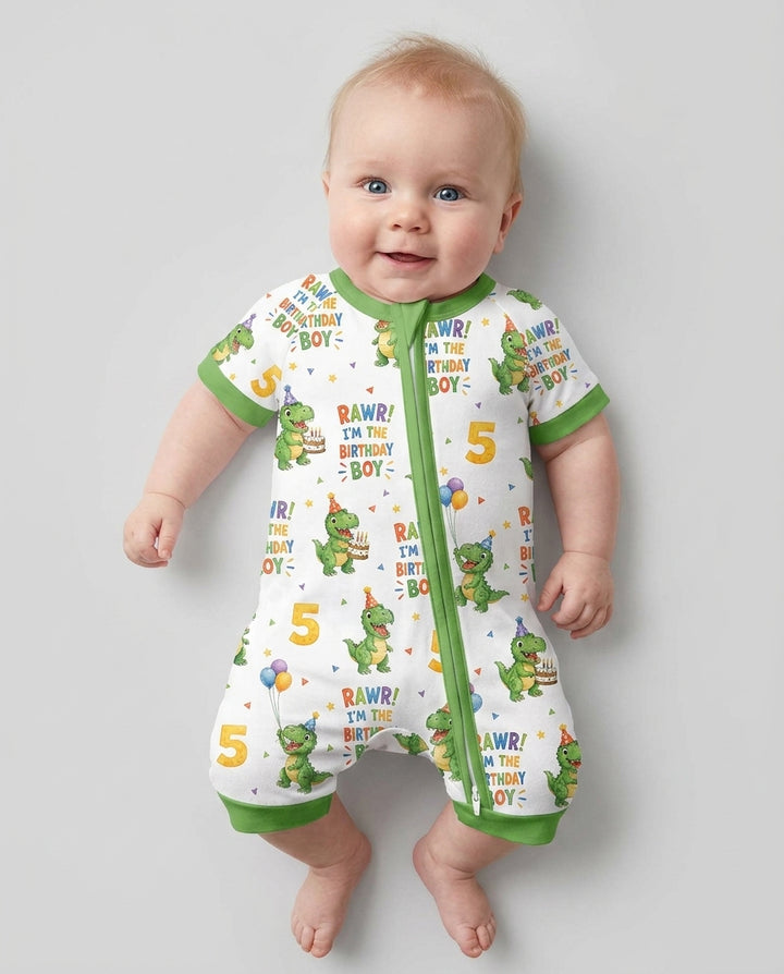 Personalized Dinosaur Birthday Boy Bamboo Shorty Zippy